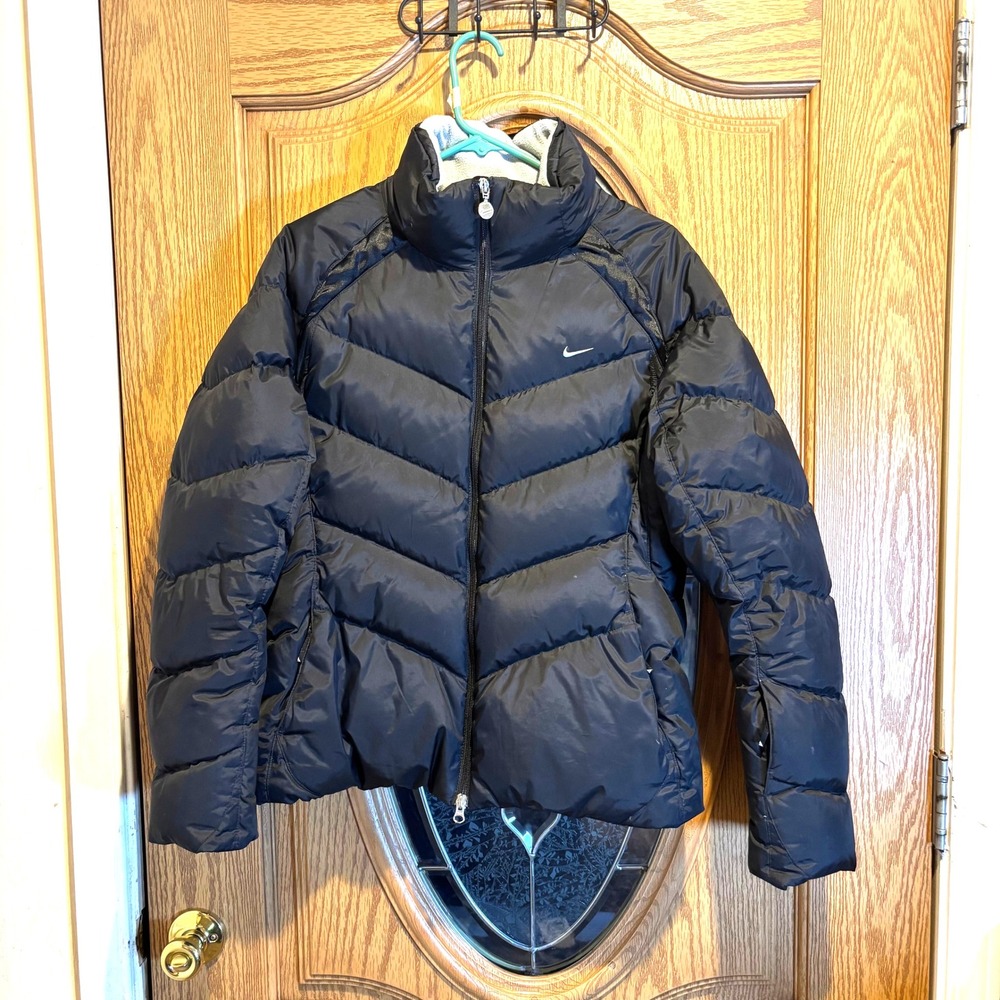 Nike Puffer Jacket Women's Large Black Down Filled Winter Coat‎ Activewear
